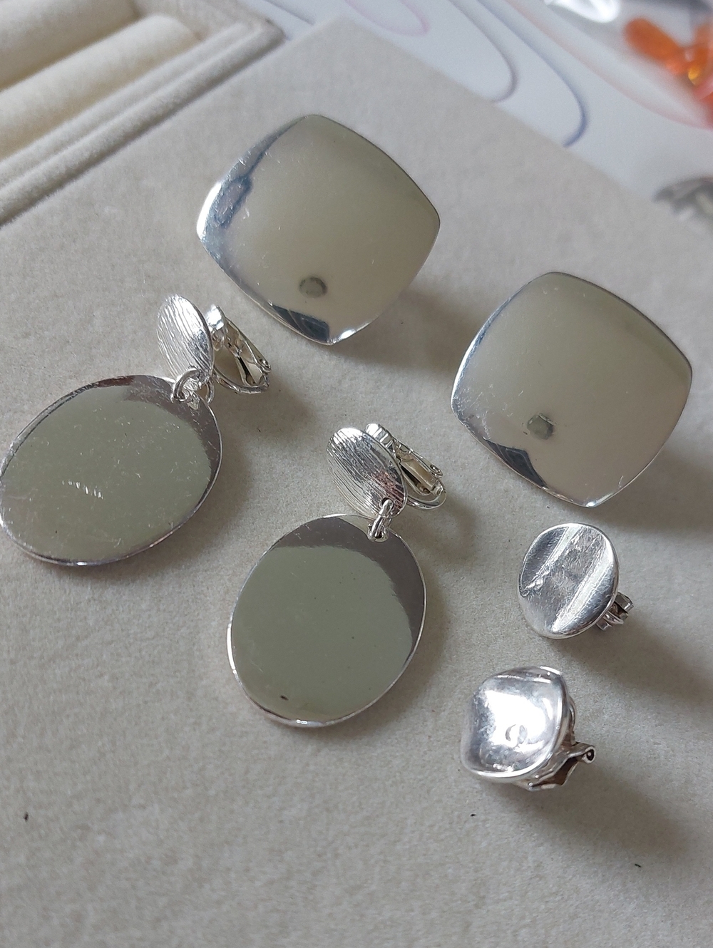 Vintage Designer Clip On Earring Lot Of 3 Monet Anne Klein Silver